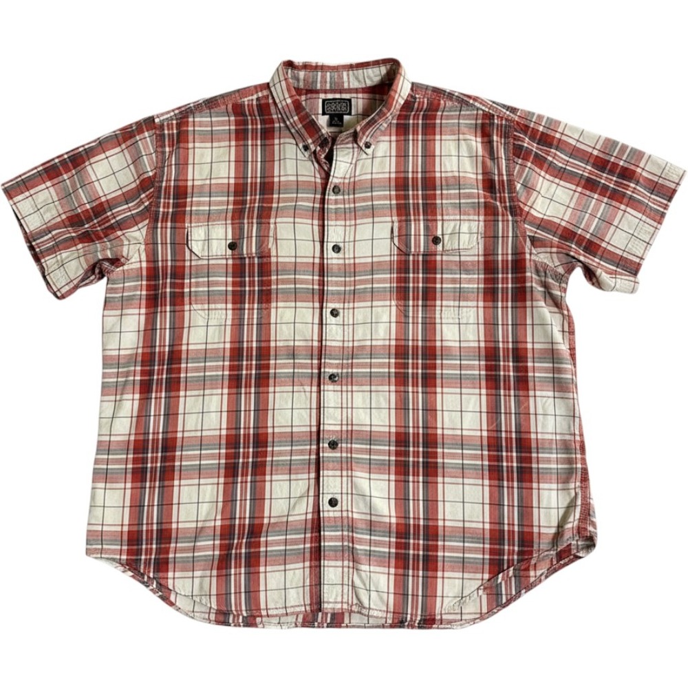 CE Schmidt Workwear Mens 2X Plaid Short Sleeve Button Down Shirt Red White Blue